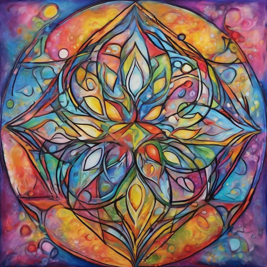 Εντυπωσιακό αφηρημένο έργο με πολύχρωμες, δυναμικές γραμμές και στυλ που δημιουργούν μήνυμα δράσης και αποτελέσματος.